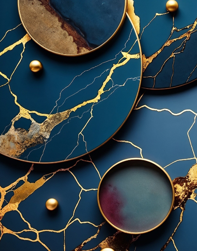 Cerulean Gilded Marble Plate