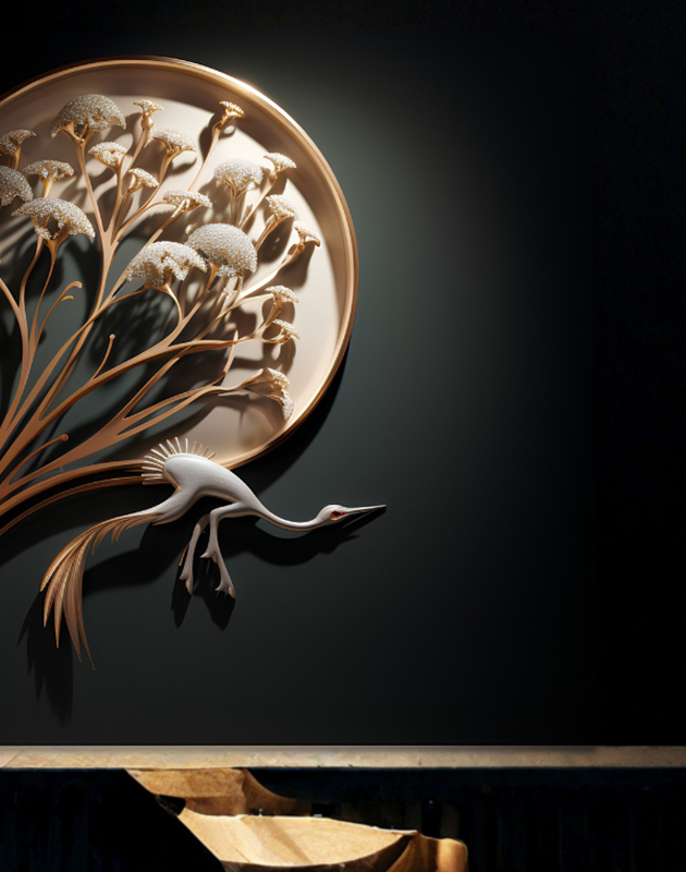 Golden Crane Wall Sculpture